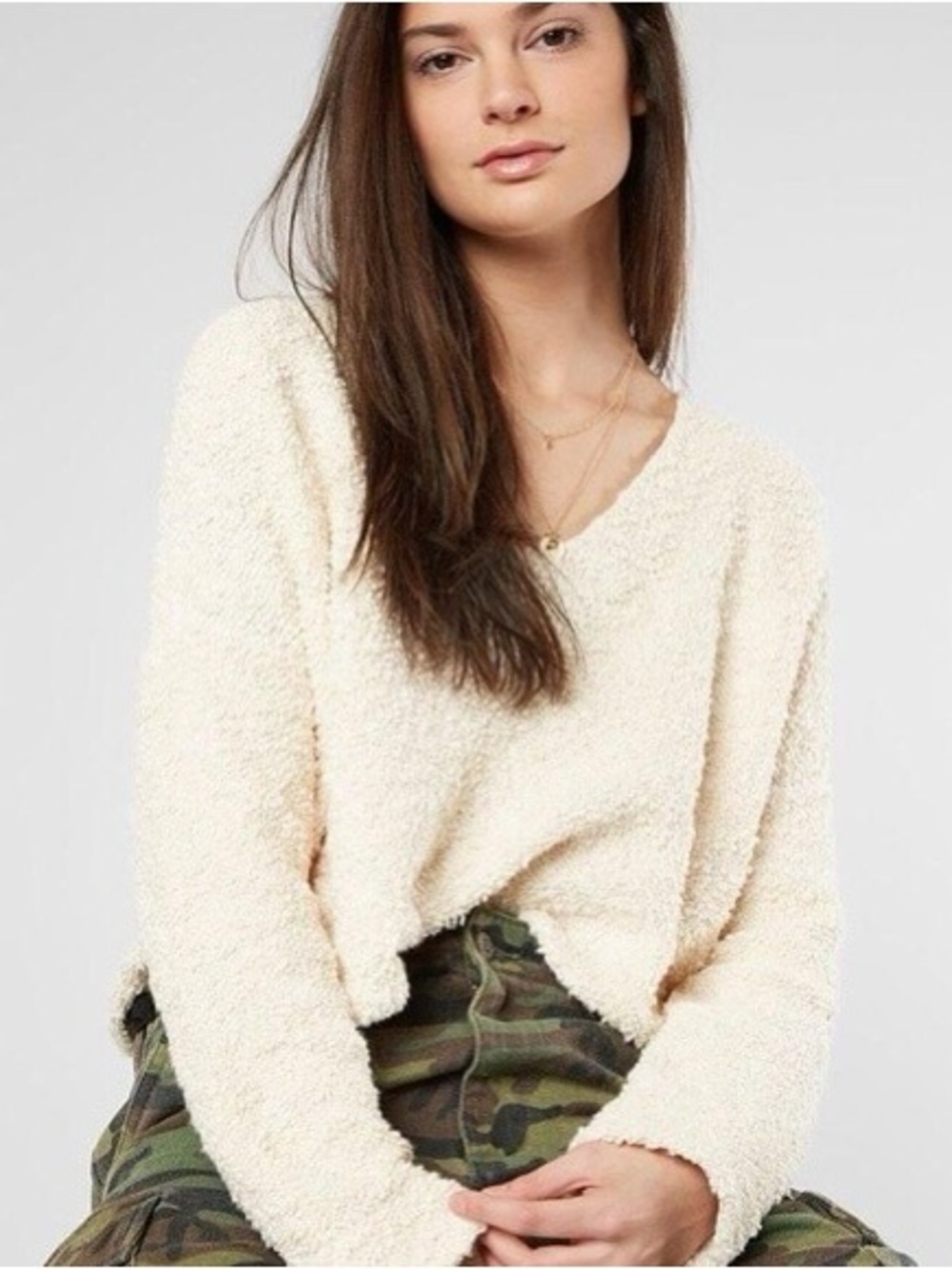Free People Womens Crop V-Neck Pullover Sweater XS Boho Cottagecore Festival
